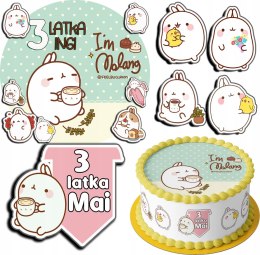 ZESTAW OPŁATEK NA TORT 20CM + 17 POSTACI - MOLANG + IMIĘ 15CM 18CM
