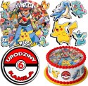ZESTAW OPŁATEK NA TORT 20CM + 17 POSTACI - POKEMON + IMIĘ 15CM 18CM