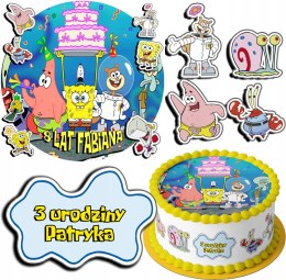 ZESTAW OPŁATEK NA TORT 20CM + 17 POSTACI - SPONGEBOB + IMIĘ 15CM 18CM