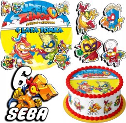 ZESTAW OPŁATEK NA TORT 20CM + 17 POSTACI - SUPER ZINGS + IMIĘ 15CM 18CM