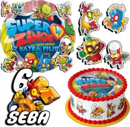ZESTAW OPŁATEK NA TORT 20CM + 17 POSTACI - SUPER ZINGS + IMIĘ 15CM 18CM