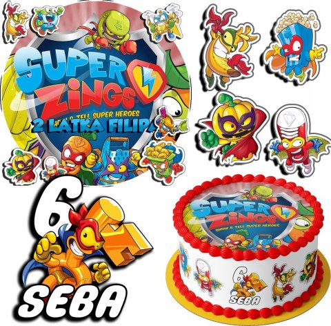 ZESTAW OPŁATEK NA TORT 20CM + 17 POSTACI - SUPER ZINGS + IMIĘ 15CM 18CM ZESTAW OPŁATEK NA TORT 20CM + 17 POSTACI - SUPER ZINGS + IMIĘ 15CM 18CM