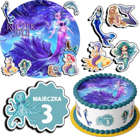 ZESTAW OPŁATEK NA TORT 20CM + 17 POSTACI - SYRENKA + IMIĘ 15CM 18CM ZESTAW OPŁATEK NA TORT 20CM + 17 POSTACI - SYRENKA + IMIĘ 15CM 18CM