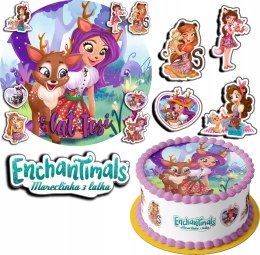 ZESTAW OPŁATEK NA TORT 20CM + 17 POSTACI - ENCHANTIMALS + IMIĘ 15CM 18CM
