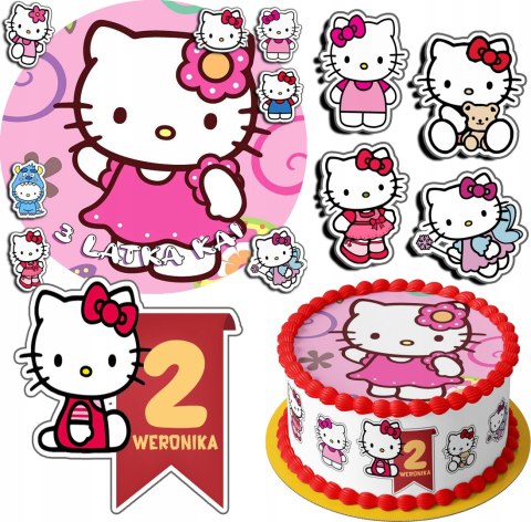 ZESTAW OPŁATEK NA TORT 20CM + 17 POSTACI - HELLO KITTTTY + IMIĘ 15CM 18CM ZESTAW OPŁATEK NA TORT 20CM + 17 POSTACI - HELLO KITTTTY + IMIĘ 15CM 18CM