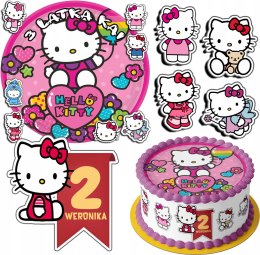 ZESTAW OPŁATEK NA TORT 20CM + 17 POSTACI - HELLO KITTTTY + IMIĘ 15CM 18CM