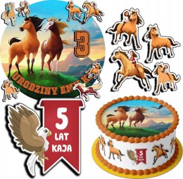 ZESTAW OPŁATEK NA TORT 20CM + 17 POSTACI - KOŃ MUSTANG + IMIĘ 15CM 18CM