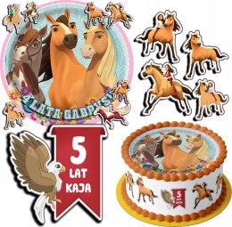 ZESTAW OPŁATEK NA TORT 20CM + 17 POSTACI - KOŃ MUSTANG + IMIĘ 15CM 18CM