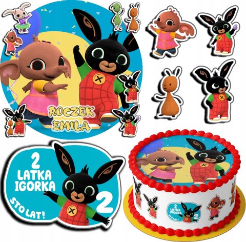 ZESTAW OPŁATEK NA TORT 20CM + 17 POSTACI - KRÓLIK BING + IMIĘ 15CM 18CM ZESTAW OPŁATEK NA TORT 20CM + 17 POSTACI - KRÓLIK BING + IMIĘ 15CM 18CM