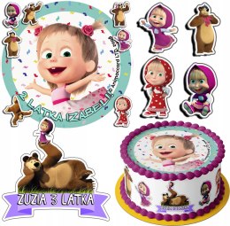 ZESTAW OPŁATEK NA TORT 20CM + 17 POSTACI - MASZA NIEDŹWIEDŹ + IMIĘ 15 18CM