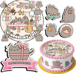 ZESTAW OPŁATEK NA TORT 20CM + 17 POSTACI - PUSZIN KOTEK + IMIĘ 15CM 18CM