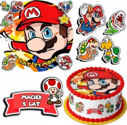 ZESTAW OPŁATEK NA TORT 20CM + 17 POSTACI - SUPER MARIO BRO + IMIĘ 15CM 18CM