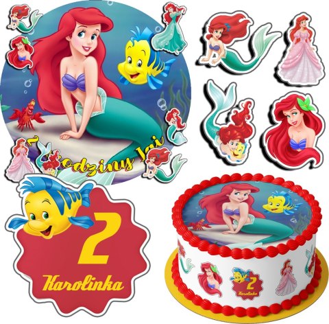 ZESTAW OPŁATEK NA TORT 20CM + 17 POSTACI - SYRENKA ARIEL + IMIĘ 15CM 18CM ZESTAW OPŁATEK NA TORT 20CM + 17 POSTACI - SYRENKA ARIEL + IMIĘ 15CM 18CM