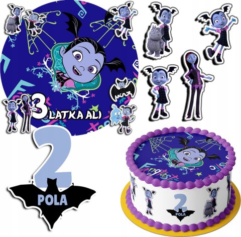 ZESTAW OPŁATEK NA TORT 20CM + 17 POSTACI - VAMPIRINA + IMIĘ 15CM 18CM