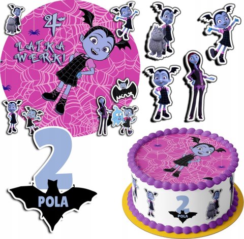 ZESTAW OPŁATEK NA TORT 20CM + 17 POSTACI - VAMPIRINA + IMIĘ 15CM 18CM ZESTAW OPŁATEK NA TORT 20CM + 17 POSTACI - VAMPIRINA + IMIĘ 15CM 18CM