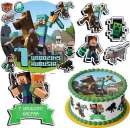 ZESTAW OPŁATEK NA TORT 20CM + 17 POSTACI - MINECRAFT + IMIĘ 15CM 18CM