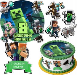 ZESTAW OPŁATEK NA TORT 20CM + 17 POSTACI - MINECRAFT + IMIĘ 15CM 18CM