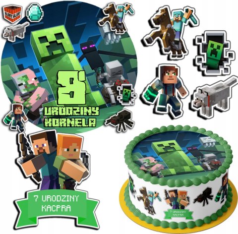 ZESTAW OPŁATEK NA TORT 20CM + 17 POSTACI - MINECRAFT + IMIĘ 15CM 18CM ZESTAW OPŁATEK NA TORT 20CM + 17 POSTACI - MINECRAFT + IMIĘ 15CM 18CM