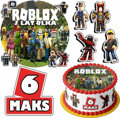 ZESTAW OPŁATEK NA TORT 20CM + 17 POSTACI - ROBLOX + IMIĘ 15CM 18CM