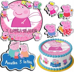 ZESTAW OPŁATEK NA TORT 20CM + 17 POSTACI - ŚWINKA PEPPA + IMIĘ 15CM 18CM