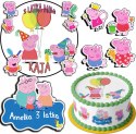 ZESTAW OPŁATEK NA TORT 20CM + 17 POSTACI - ŚWINKA PEPPA + IMIĘ 15CM 18CM