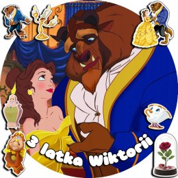OPŁATEK NA TORT 30CM - PIĘKNA I BESTIA BAJKA + IMIĘ + GRATIS! 24CM 26CM