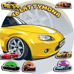OPŁATEK NA TORT 30CM - SAMOCHODY AUTA + IMIĘ + GRATIS! 24CM 26CM