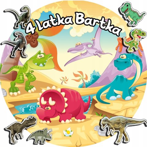 OPŁATEK NA TORT 30CM - DINOZAURY DINO + IMIĘ + GRATIS! 24CM 26CM