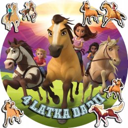 OPŁATEK NA TORT 30CM - MUSTANG SPIRIT KONIE + IMIĘ + GRATIS! 24CM 26CM