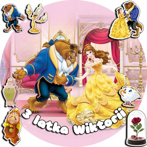 OPŁATEK NA TORT 20CM - PIĘKNA I BESTIA DISNEY + IMIĘ + GRATIS! 15CM 18CM