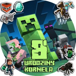 OPŁATEK NA TORT 30CM - MINECRAFT DEKORACJA + IMIĘ + GRATIS! 24CM 26CM