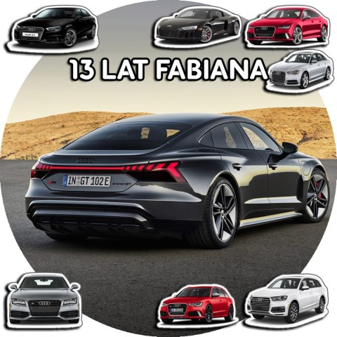 OPŁATEK NA TORT 20CM - SAMOCHODY AUTA AUDI + IMIĘ + GRATIS! 15CM 18CM