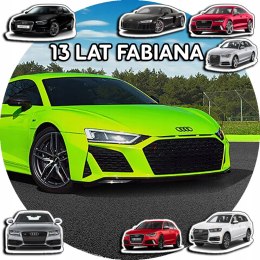 OPŁATEK NA TORT 20CM - SAMOCHODY AUTA AUDI + IMIĘ + GRATIS! 15CM 18CM