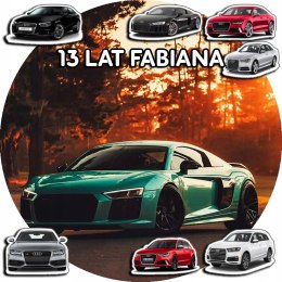 OPŁATEK NA TORT 20CM - SAMOCHODY AUTA AUDI + IMIĘ + GRATIS! 15CM 18CM