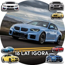 OPŁATEK NA TORT 20CM - SAMOCHODY AUTA BMW + IMIĘ + GRATIS! 15CM 18CM