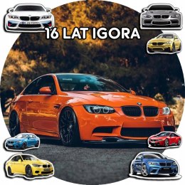 OPŁATEK NA TORT 20CM - SAMOCHODY AUTA BMW + IMIĘ + GRATIS! 15CM 18CM