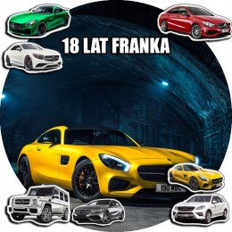 OPŁATEK NA TORT 20CM - SAMOCHODY AUTA MERCEDES + IMIĘ + GRATIS! 15CM 18CM