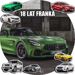 OPŁATEK NA TORT 20CM - SAMOCHODY AUTA MERCEDES + IMIĘ + GRATIS! 15CM 18CM