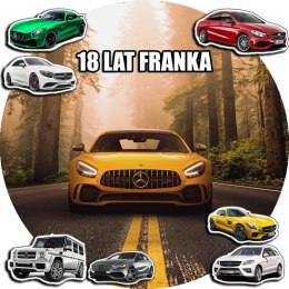 OPŁATEK NA TORT 20CM - SAMOCHODY AUTA MERCEDES + IMIĘ + GRATIS! 15CM 18CM
