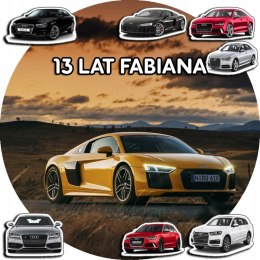 OPŁATEK NA TORT 20CM - SAMOCHODY AUTA AUDI + IMIĘ + GRATIS! 15CM 18CM
