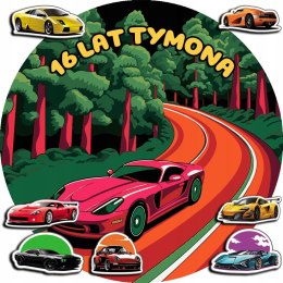 OPŁATEK NA TORT 20CM - SUPER SAMOCHODY AUTKO + IMIĘ + GRATIS! 15CM 18CM