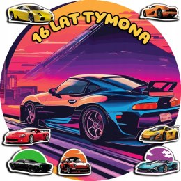 OPŁATEK NA TORT 20CM - SUPER SAMOCHODY AUTKO + IMIĘ + GRATIS! 15CM 18CM