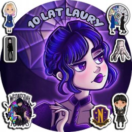 OPŁATEK NA TORT 20CM - WEDNESDAY ADDAMS + IMIĘ + GRATIS! 15CM 18CM