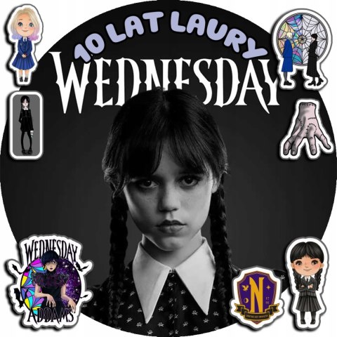 OPŁATEK NA TORT 20CM - WEDNESDAY ADDAMS + IMIĘ + GRATIS! 15CM 18CM OPŁATEK NA TORT 20CM - WEDNESDAY ADDAMS + IMIĘ + GRATIS! 15CM 18CM