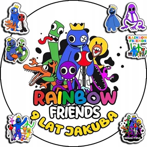 OPŁATEK NA TORT 20CM - RAINBOW FRIENDS + IMIĘ + GRATIS! 15CM 18CM