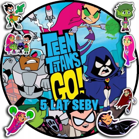 OPŁATEK NA TORT 20CM - TEEN TITANS MŁODZI TYTANI + IMIĘ + GRATIS! 15CM 18CM OPŁATEK NA TORT 20CM - TEEN TITANS MŁODZI TYTANI + IMIĘ + GRATIS! 15CM 18CM