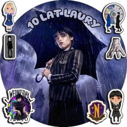 OPŁATEK NA TORT 20CM - WEDNESDAY ADDAMS + IMIĘ + GRATIS! 15CM 18CM