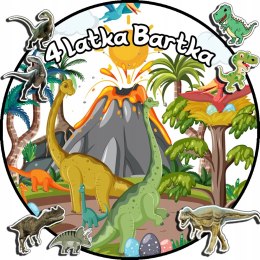 OPŁATEK NA TORT 20CM - DINOZAURY DINO + IMIĘ + GRATIS! 15CM 18CM