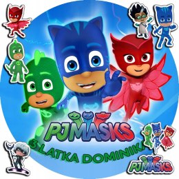 OPŁATEK NA TORT 20CM - PIDŻAMERSI PJMASKS + IMIĘ + GRATIS! 15CM 18CM