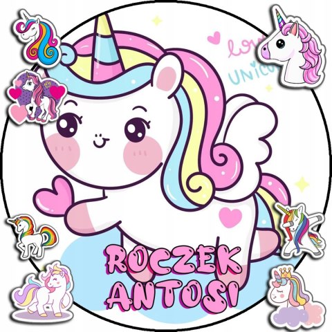 OPŁATEK NA TORT 20CM - JEDNOROŻEC UNICORN + IMIĘ + GRATIS! 15CM 18CM